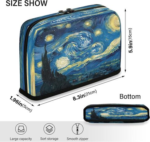 منظم مقلمة الفن Starry Night Art، حقيبة أقلام واقفة ذات سعة كبيرة مع 3 حجرات، حقيبة مكياج قابلة للطي لمستلزمات السفر المدرسية والمكاتب، 8.3 × 5.9 بوصة in Kuwait