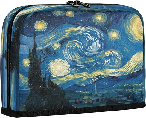منظم مقلمة الفن Starry Night Art، حقيبة أقلام واقفة ذات سعة كبيرة مع 3 حجرات، حقيبة مكياج قابلة للطي لمستلزمات السفر المدرسية والمكاتب، 8.3 × 5.9 بوصة in Kuwait