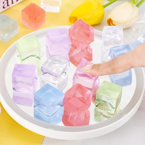 0.98IN 30 Pcs Ice Cubes Fidget Toys,Soft Square Squeeze Cube Anxiety Stress Relief Ball Squishies Bulk for Kid Adult Party Favor Gifts,Random Color in Saudi Arabia