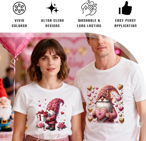 Dazoratix Valentines Iron on Transfers - 20 ورقة لطيفة لعيد الحب جنوم DTF جاهزة للضغط على رقع الحرارة ملصقات الفينيل الشارات للأطفال قمصان الملابس هوديس حقيبة وسادة ديكورات الحرف اليدوية DIY in Saudi Arabia