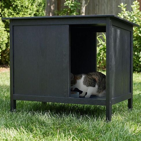 Veehoo Outdoor Cat Feeding Station, Cat Shelter Outdoor Weatherproof with 2 Entrances, Elevated Waterproof Feral Stray Cats House for Food and Water in Saudi Arabia