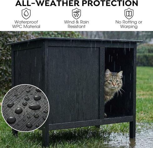 Veehoo Outdoor Cat Feeding Station, Cat Shelter Outdoor Weatherproof with 2 Entrances, Elevated Waterproof Feral Stray Cats House for Food and Water in Saudi Arabia
