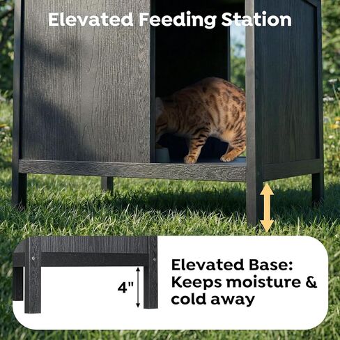 Veehoo Outdoor Cat Feeding Station, Cat Shelter Outdoor Weatherproof with 2 Entrances, Elevated Waterproof Feral Stray Cats House for Food and Water in Saudi Arabia