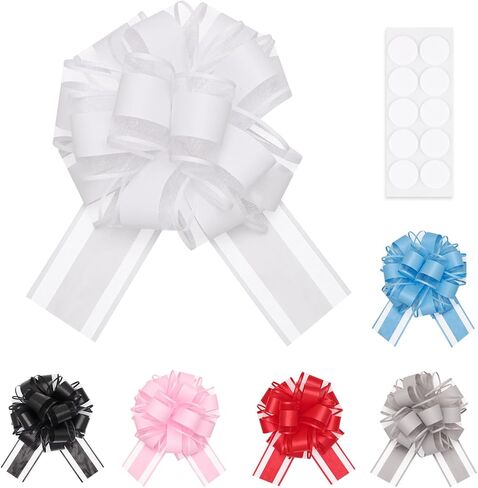 EUSOAR سحب الأقواس لتغليف الهدايا، 6pcs 6 "الأزرق الأورجانزا الحاضر الزينة القوس الكبير مع الشريط، سلال زهرة هدية مربع حزمة التفاف الأقواس لحضور حفل زفاف عيد الميلاد عيد ميلاد حزب عيد الحب in Saudi Arabia