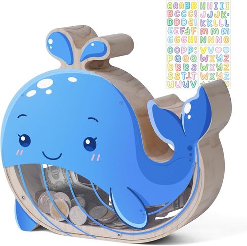 Wooden Sea Turtle Piggy Bank for Kids, Unbreakable Sea Turtle Kids Coin Bank with Letter Sticker, Cashbox Money Jar Easter Birthday Gifts for Boys, Girls, Educational Toys for Boys, Girls in Kuwait