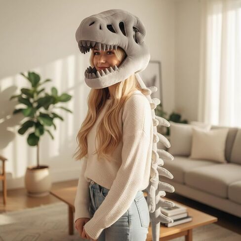 قناع جمجمة سبينوصور واقعي، زي بقلنسوة ديناصور من القطيفة لحفلات الهالوين التنكرية in Kuwait