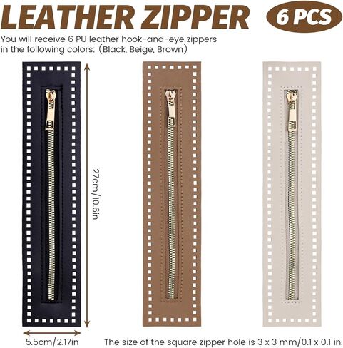 6 قطع من سحاب كروشيه من جلد البولي يوريثان مع فتحات 27 سم/10.6 بوصة من Realand، سحابات معدنية لتثبيت إطار الخياطة لحقيبة الملابس DIY وصنع إكسسوارات الحرف اليدوية، 3 ألوان in Kuwait