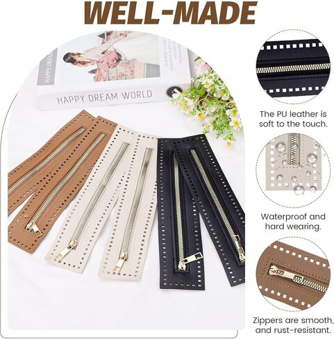 6 قطع من سحاب كروشيه من جلد البولي يوريثان مع فتحات 27 سم/10.6 بوصة من Realand، سحابات معدنية لتثبيت إطار الخياطة لحقيبة الملابس DIY وصنع إكسسوارات الحرف اليدوية، 3 ألوان in Kuwait