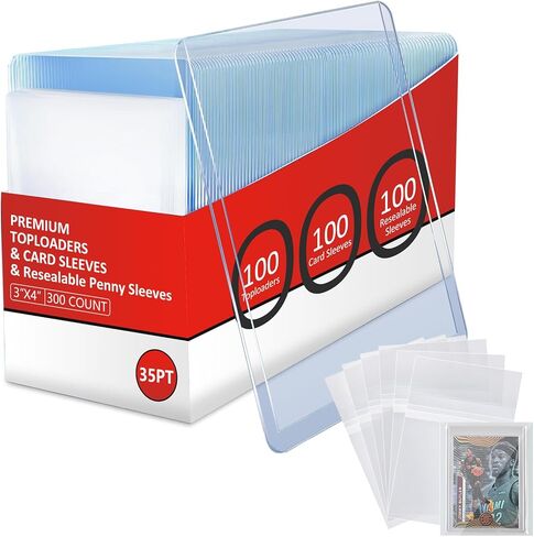 أكمام بطاقات حماية ثلاثية 300 قيراط للبطاقات، أحمال علوية ممتازة للبطاقات، بطاقة بلاستيكية صلبة مقاس 3 × 4 بوصة، حامل بطاقات تجارية رياضية (100 تحميل علوي + 100 أكمام بيني + 100 أكمام بيني قابلة للإغلاق) in Kuwait