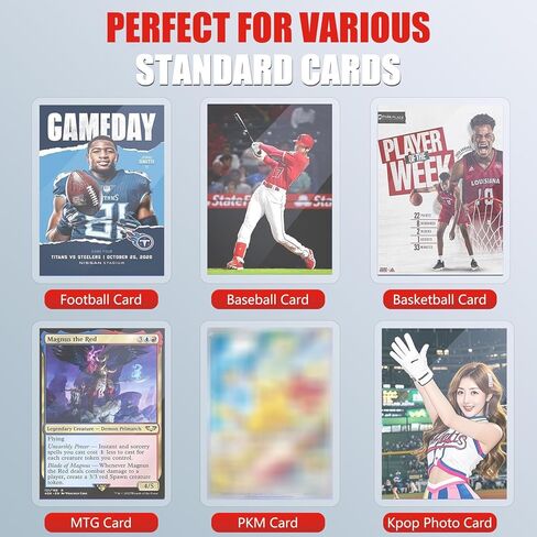 أكمام بطاقات حماية ثلاثية 300 قيراط للبطاقات، أحمال علوية ممتازة للبطاقات، بطاقة بلاستيكية صلبة مقاس 3 × 4 بوصة، حامل بطاقات تجارية رياضية (100 تحميل علوي + 100 أكمام بيني + 100 أكمام بيني قابلة للإغلاق) in Kuwait