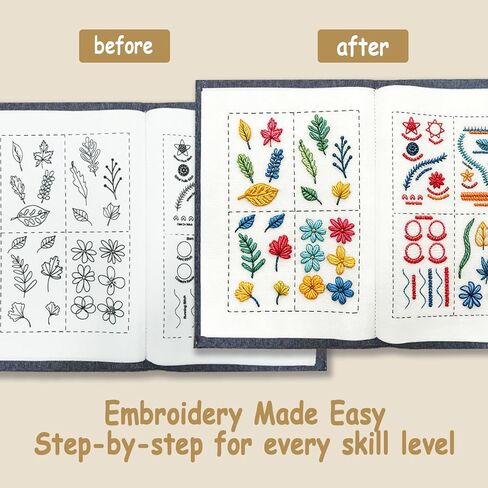 Embroidery Stitch Book Kit for Adults & DIY Craft Enthusiasts, Portable Embroidery Kit for Beginners, Includes Guide to 106 Patterns with Tools & Tutorials and 86-Piece Sewing Tool Set (1 Kit) in Saudi Arabia