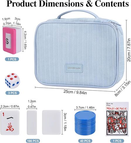 Portable American Mahjong Set, 166 Mahjong Tiles with Carrying Bag, 3 Dice, 40 Chips, Wind Indicator, Instruction Book, Compact Travel Game Set in Kuwait