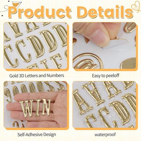 296Pcs 3D Gold Letter Stickers 6Sheets Puffy Letter and Number Stickers Self Adhesive,Golden Foam Alphabet Stickers Stick on Letters for Grad Cap Decorations Scrapbook Mailbox Craft Poster Party Decor in Saudi Arabia