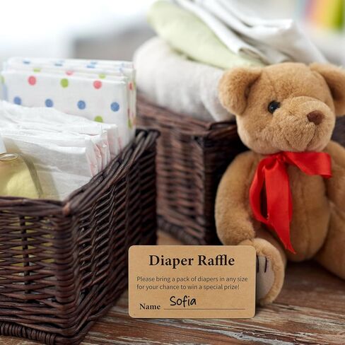 240 قطعة من بطاقات يانصيب الحفاضات مقاس 3.5x2 بوصة كرافت تان تذكرة يانصيب للحفاضات مع خط الاسم، متعة محايدة للجنسين، دعوة لحفل استقبال المولود الجديد، لعبة الكشف عن الجنس للفتيات أو الصبي، أدخل للفوز بجائزة الرسم in Kuwait