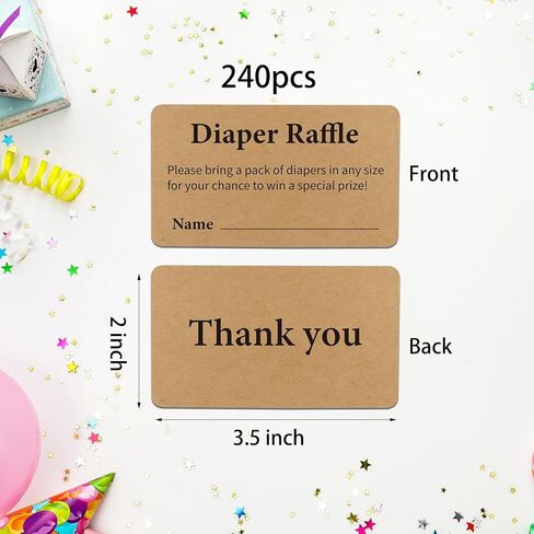 240 قطعة من بطاقات يانصيب الحفاضات مقاس 3.5x2 بوصة كرافت تان تذكرة يانصيب للحفاضات مع خط الاسم، متعة محايدة للجنسين، دعوة لحفل استقبال المولود الجديد، لعبة الكشف عن الجنس للفتيات أو الصبي، أدخل للفوز بجائزة الرسم in Kuwait