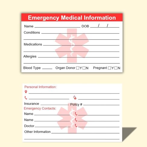 Emergency Medical Information ID Card Pack of 5 | Emergency Contact ID Cards for Wallet Phone Pocket Handbags in Kuwait