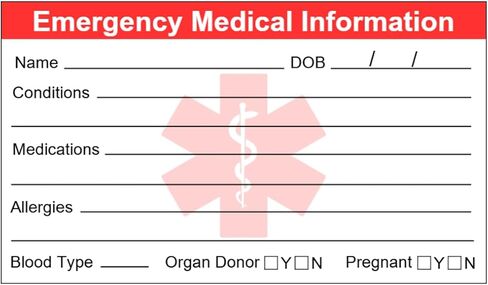 Emergency Medical Information ID Card Pack of 5 | Emergency Contact ID Cards for Wallet Phone Pocket Handbags in Kuwait