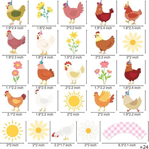 Chicken and Daisy Cupcake Toppers and Wrappers Floral Chicken Birthday Decoration 48Pcs Pink Gingham Cupcake Liners barnyard Hen Themed Cake Decor for Farm Animals Bday Baby Shower Supplies in Saudi Arabia