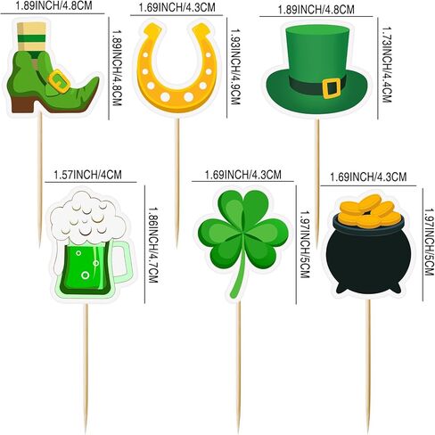48Pcs St. Patrick’s Day Cupcake Toppers Shamrock Leprechaun Hat Horseshoe Gold Coin Cupcake Picks for Irish Party Decorations in Saudi Arabia
