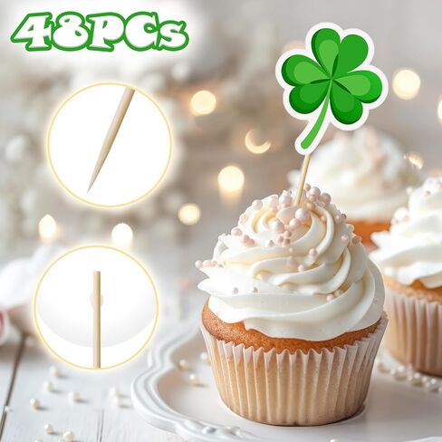 48Pcs St. Patrick’s Day Cupcake Toppers Shamrock Leprechaun Hat Horseshoe Gold Coin Cupcake Picks for Irish Party Decorations in Saudi Arabia