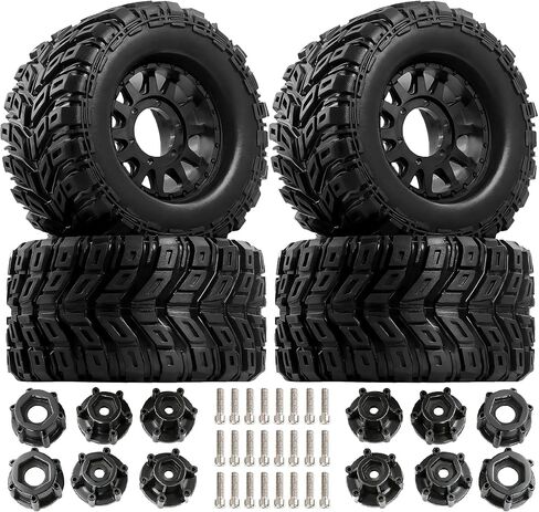 STMU 1/10 RC Wheels and Truck Tires 12mm/14mm/17mm Hex for 1/10 Rock Granite Vortek/Stampede Rustler Hoss/L0s1 Rc 4wd,RC Monster Truck Car Wheel 4Pcs (Black) in Saudi Arabia