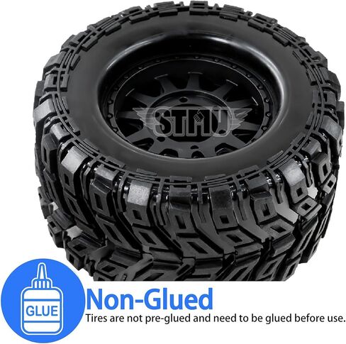 STMU 1/10 RC Wheels and Truck Tires 12mm/14mm/17mm Hex for 1/10 Rock Granite Vortek/Stampede Rustler Hoss/L0s1 Rc 4wd,RC Monster Truck Car Wheel 4Pcs (Black) in Saudi Arabia