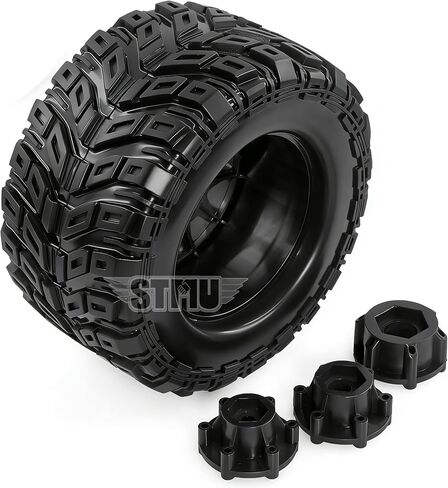 STMU 1/10 RC Wheels and Truck Tires 12mm/14mm/17mm Hex for 1/10 Rock Granite Vortek/Stampede Rustler Hoss/L0s1 Rc 4wd,RC Monster Truck Car Wheel 4Pcs (Black) in Saudi Arabia