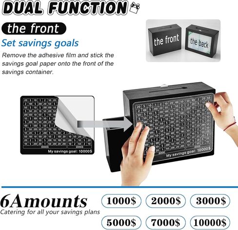 Wooden Money Saving Box Cash Vault with Numbers Challenge Target Photo Frame and Pen Holder with Triple Function $500 $1,000 $3,000 $5,000 $7,000 $10,000 Suitable for Adults Children (Black) in Saudi Arabia