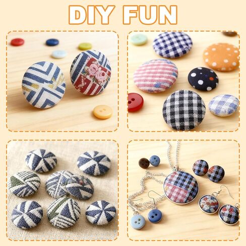 مجموعة أزرار غطاء مكونة من 100 قطعة مع أدوات، مجموعة أزرار مغطاة بالقماش DIY - 5 أحجام وقالب قماش للأزرار المغطاة بنفسك، والملابس، والقبعات، والسترات، وحقائب الظهر والحرف اليدوية in Saudi Arabia
