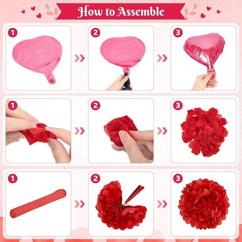 Red Valentines Day Decorations Set, I Love You Banner 1000Pcs Rose Petals Red Pink Heart Hanging Streamer Foil Balloons Paper Pompom Foil Curtain for Wedding Romantic Anniversary Party Decor in Saudi Arabia