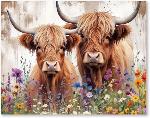 RLTXBUK Western Highland Cow Cross Stitch Kits, Rustic Cottagecore Wildflower Western Cattle Stamped Counted Cross Stitch Kits for Adults, Highland Cow Gifts for Women, 11.8x15.8 Inch in Kuwait