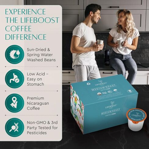 Lifeboost Half Caff Coffee K Cups - Low Acid Half Caff Coffee Pods - Non-GMO Mold Free Pods Compatible with Keurig & Keurig 2 - Third Party Tested for Mycotoxins and Pesticides - 10 Count in Saudi Arabia