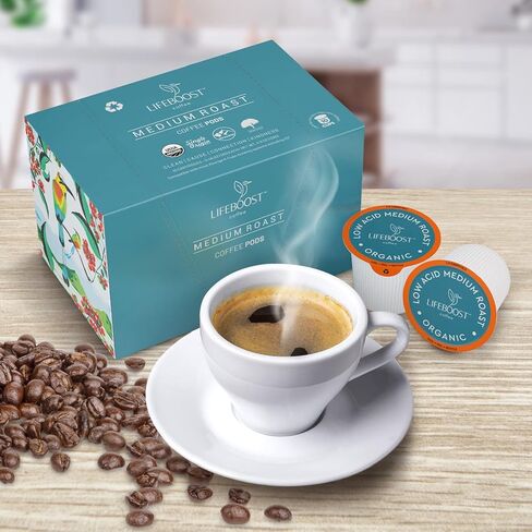 Lifeboost Half Caff Coffee K Cups - Low Acid Half Caff Coffee Pods - Non-GMO Mold Free Pods Compatible with Keurig & Keurig 2 - Third Party Tested for Mycotoxins and Pesticides - 10 Count in Saudi Arabia