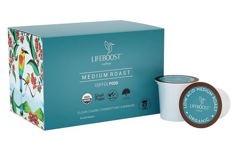 Lifeboost Half Caff Coffee K Cups - Low Acid Half Caff Coffee Pods - Non-GMO Mold Free Pods Compatible with Keurig & Keurig 2 - Third Party Tested for Mycotoxins and Pesticides - 10 Count in Saudi Arabia