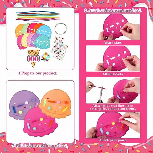 Tinlade 8 Sets 100th Day Ice Cream Count Crafts with 80 Ice Cream Scoops 80 Cone and 800 Sprinkles Accessories Include Gems Stickers Pom-poms Pipe Bulk for 100th Day Crafts Party Activities in Saudi Arabia
