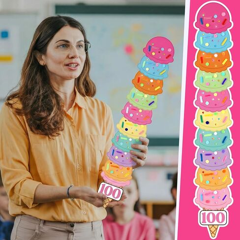 Tinlade 8 Sets 100th Day Ice Cream Count Crafts with 80 Ice Cream Scoops 80 Cone and 800 Sprinkles Accessories Include Gems Stickers Pom-poms Pipe Bulk for 100th Day Crafts Party Activities in Saudi Arabia