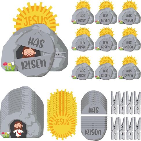 Gersoniel 24 Sets Easter Jesus Has Risen Craft Kits, Jesus Tomb Clothespin DIY Kit Christian Resurrection Scene Religious Tomb Crafts for Easter Church VBS Sunday Activities Party Favor in Saudi Arabia