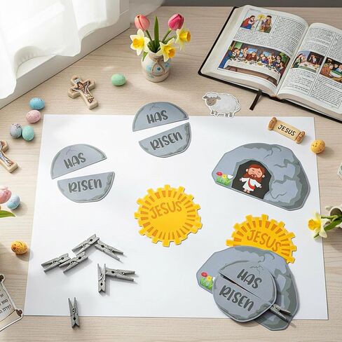 Gersoniel 24 Sets Easter Jesus Has Risen Craft Kits, Jesus Tomb Clothespin DIY Kit Christian Resurrection Scene Religious Tomb Crafts for Easter Church VBS Sunday Activities Party Favor in Saudi Arabia