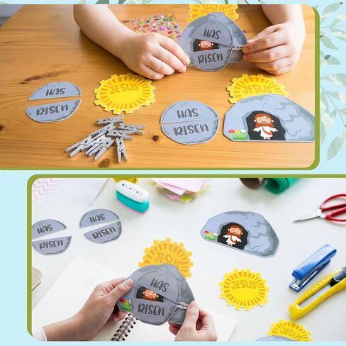 Gersoniel 24 Sets Easter Jesus Has Risen Craft Kits, Jesus Tomb Clothespin DIY Kit Christian Resurrection Scene Religious Tomb Crafts for Easter Church VBS Sunday Activities Party Favor in Saudi Arabia
