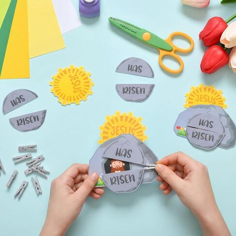 Gersoniel 24 Sets Easter Jesus Has Risen Craft Kits, Jesus Tomb Clothespin DIY Kit Christian Resurrection Scene Religious Tomb Crafts for Easter Church VBS Sunday Activities Party Favor in Saudi Arabia