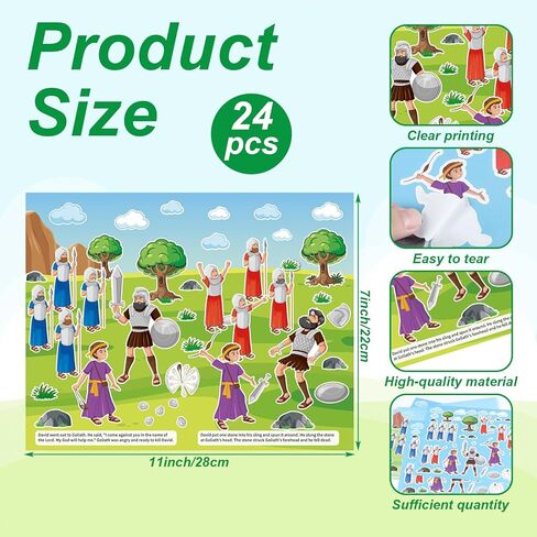 Jenaai 24 Set David and Goliath Craft for Kids Bulk Sunday School Crafts David and Goliath Sticker Scenes VBS Christian Catholic Sticker for Religious Home Story Party Activity Vacation Bible School in Saudi Arabia