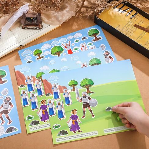 Jenaai 24 Set David and Goliath Craft for Kids Bulk Sunday School Crafts David and Goliath Sticker Scenes VBS Christian Catholic Sticker for Religious Home Story Party Activity Vacation Bible School in Saudi Arabia