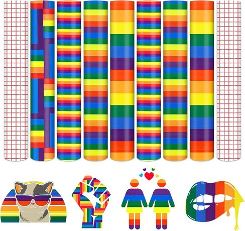 فينيل دائم من Tintnut LGBT - 7 أوراق مقاس 12 بوصة × 10 بوصة، صفائح فينيل لاصقة دائمة بألوان قوس قزح، أوراق مقاومة للماء ذاتية اللصق بنمط فخر المثليين من أجل DIY in Saudi Arabia