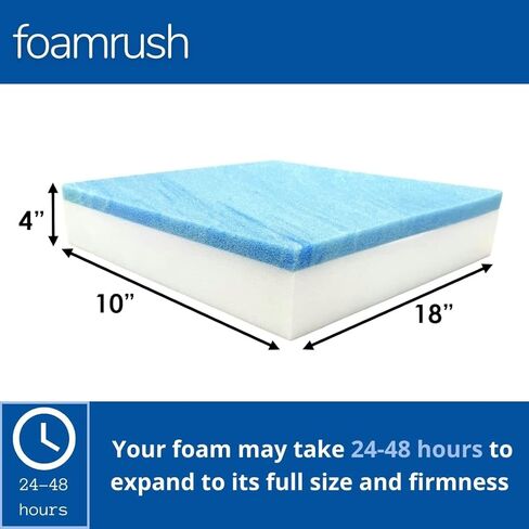 FoamRush 4 "× 10" × 18 "وسادة مربعة من إسفنج الذاكرة من الجل مقاس 4 بوصة × 10 بوصة × 18 بوصة (وسادة كرسي، كراسي طعام إسفنجية مربعة الشكل، أريكة، أريكة، استبدال وسادة مقعد الكرسي المتحرك، حشوة مطاطية رغوية) in Saudi Arabia
