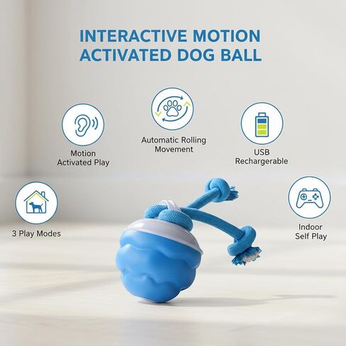 Interactive Dog Toys, Motion Activated Rolling Dog Ball Toy, Automatic Moving Dogs Toy for Boredom Stimulating, Self Play Ball for Small Medium Dogs Indoor, USB Rechargeable (Blue) in Saudi Arabia