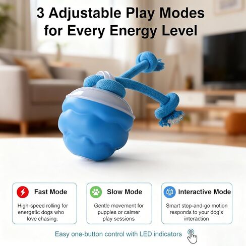 Interactive Dog Toys, Motion Activated Rolling Dog Ball Toy, Automatic Moving Dogs Toy for Boredom Stimulating, Self Play Ball for Small Medium Dogs Indoor, USB Rechargeable (Blue) in Saudi Arabia