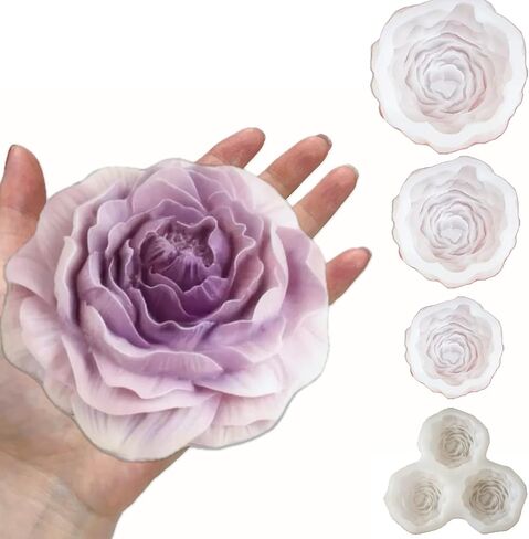 2 Pack 6.7 Inch 4.3 Inch Extra Large Size Peony Candle Mold for Candle Making, 3D Peony Flower Silicone Mold for Epoxy Resin Wax Soap Fondant Chocolate Molds in Saudi Arabia