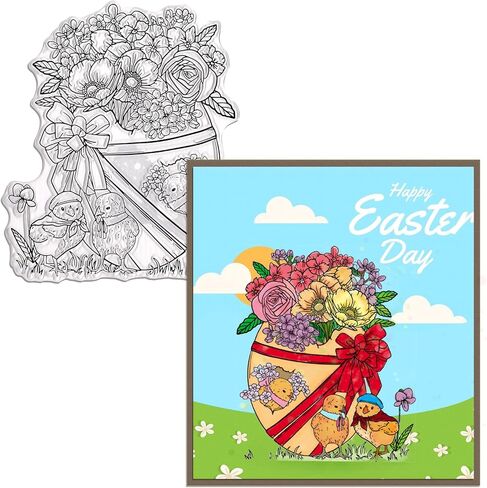 Easter Backgroud Clear Rubber Stamps for Card Making Decorative Easter Floral Wreath Rubber Transparent Silicone Stamp for DIY Scrapbooking Supplies Embossing Paper Card Album Decoration Craf in Saudi Arabia
