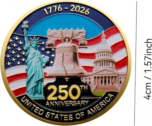 عملة تذكارية للذكرى السنوية الـ 250 للولايات المتحدة الأمريكية 1776-2026 - تصميم النسر الأمريكي المطلي بالفضة وجرس الحرية - مجموعة وطنية للاحتفال بيوم الاستقلال والهدايا (قطعة واحدة (النسر 250) in Kuwait