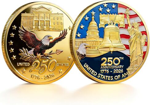عملة تذكارية للذكرى السنوية الـ 250 للولايات المتحدة الأمريكية 1776-2026 - تصميم النسر الأمريكي المطلي بالفضة وجرس الحرية - مجموعة وطنية للاحتفال بيوم الاستقلال والهدايا (قطعة واحدة (النسر 250) in Kuwait